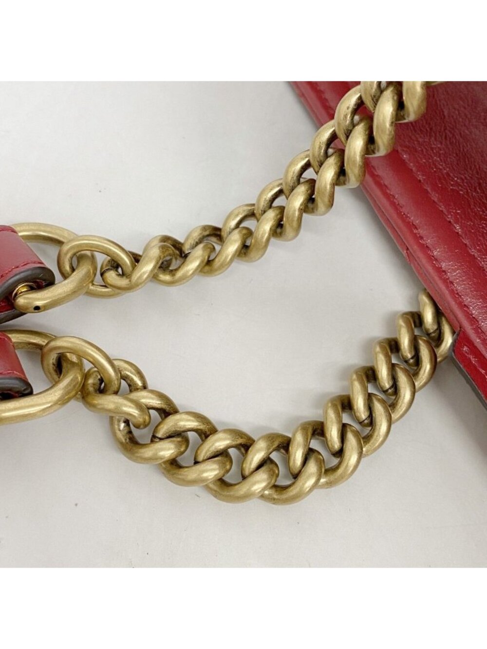Gucci Chain Tote GG Marmont Leather Red Gold - Picture 8 of 10